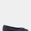 Comfortable Women's Ornamented Flat in Navy Genuine Leather