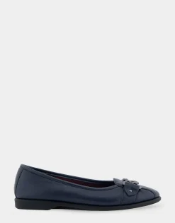 Comfortable Women's Ornamented Flat in Navy Genuine Leather