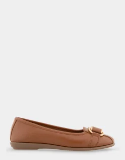 Comfortable Women's Ornamented Flat in Tan Faux Leather