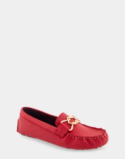 Comfortable Women's Ornamented Driver in Red Genuine Leather