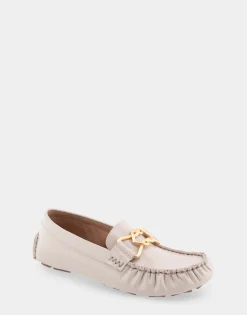 Comfortable Women's Ornamented Driver in Natural Patent Faux Leather