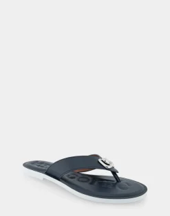 Comfortable Women's Ornamented Thong Sandal in Navy Faux Leather