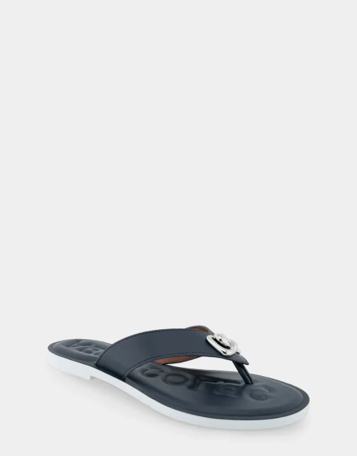 Comfortable Women's Ornamented Thong Sandal in Navy Faux Leather