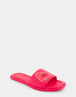 Comfortable Women's Ornamented Single Band Slide Sandal in Virtual Pink Leather