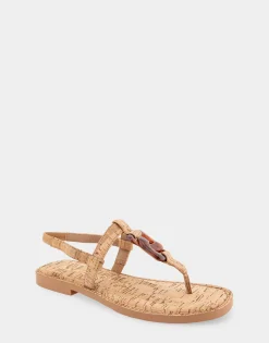 Comfortable Women's Ornamented Slingback Strap Thong Sandal in Cork Cork