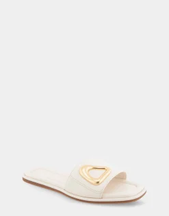 Comfortable Women's Ornamented Single Band Slide Sandal in Eggnog Leather