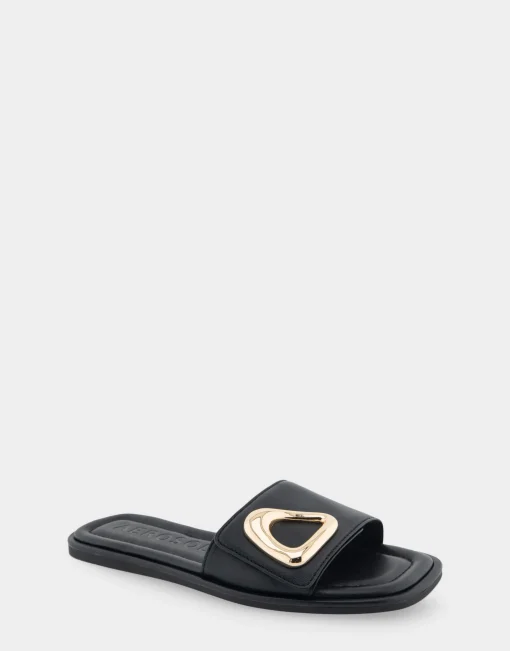 Comfortable Women's Ornamented Single Band Slide Sandal in Black Leather