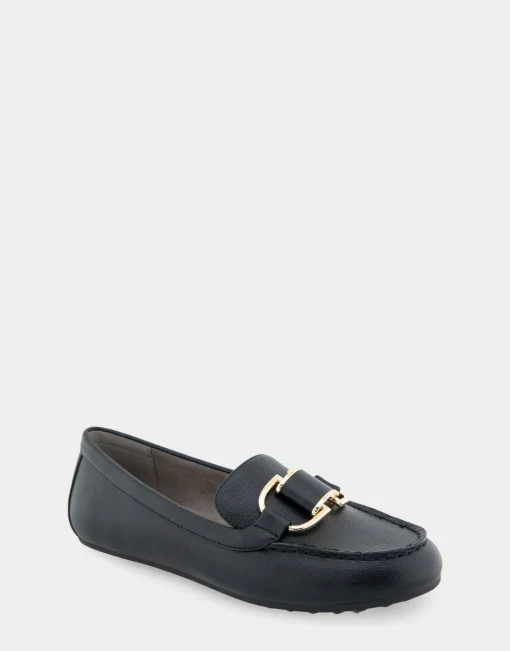 Comfortable Women's Ornamented Loafer in Black Faux Leather
