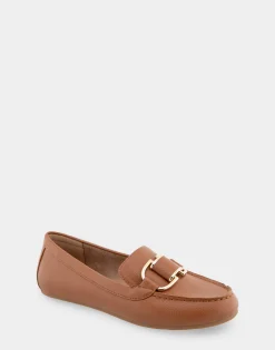 Comfortable Women's Ornamented Loafer in Tan Faux Leather