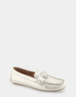 Comfortable Women's Ornamented Driver in Soft Gold Leather