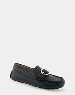 Comfortable Women's Ornamented Driver in Black Leather