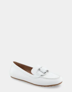Comfortable Women's Ornamented Loafer in White Faux Leather