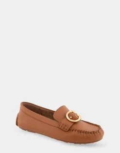 Comfortable Women's Ornamented Driver in Tan Leather