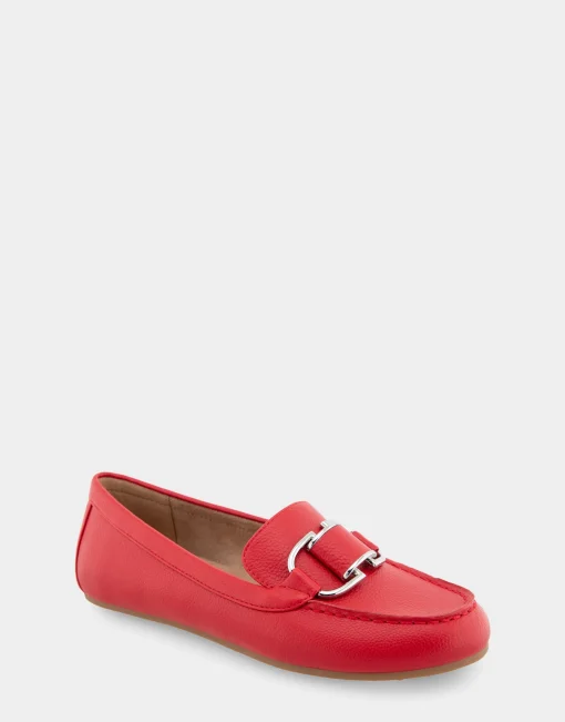 Comfortable Women's Ornamented Loafer in Racing Red Faux Leather