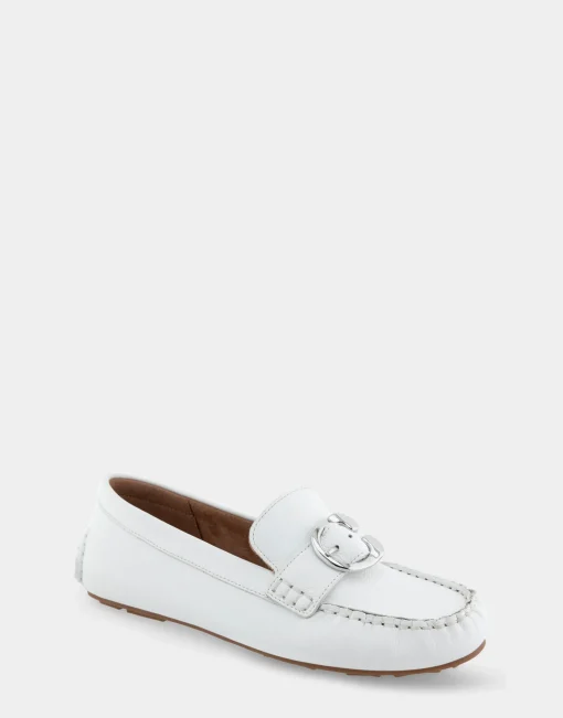 Comfortable Women's Ornamented Driver in White Leather