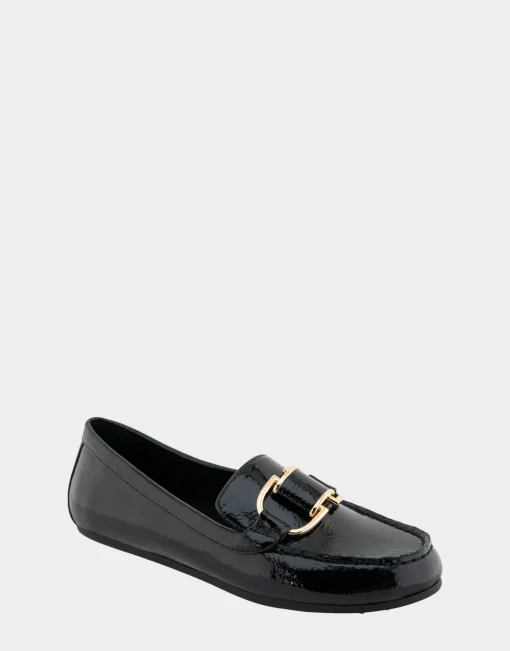 Comfortable Women's Ornamented Loafer in Black Crinkled Patent Faux Leather Patent Faux Leather