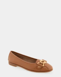 Comfortable Women's Ornamented Flat in Tan Genuine Leather