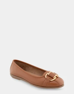 Comfortable Women's Ornamented Flat in Tan Faux Leather