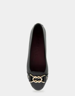 Comfortable Women's Ornamented Flat in Black Leather