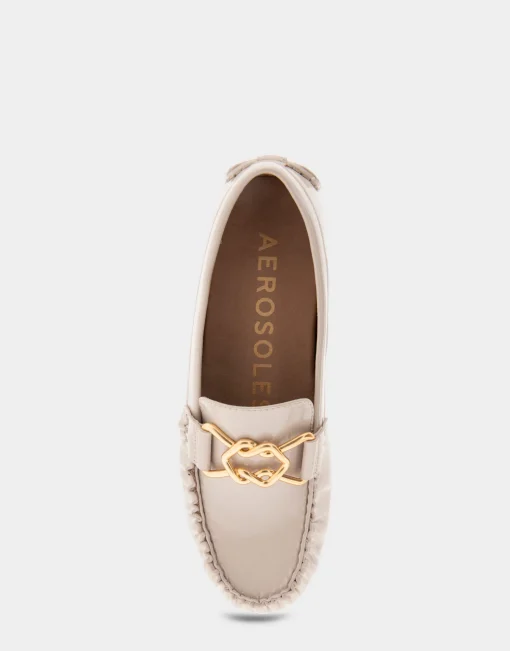 Comfortable Women's Ornamented Driver in Natural Patent Faux Leather