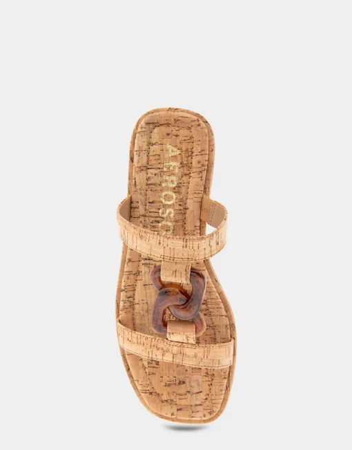 Comfortable Women's Ornamented T-strap Slide Sandal in Cork Cork