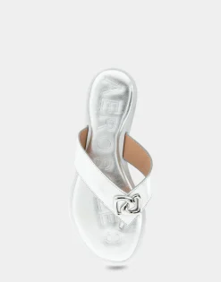 Comfortable Women's Ornamented Thong Sandal in Silver Faux Leather