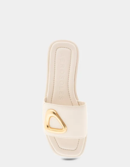 Comfortable Women's Ornamented Single Band Slide Sandal in Eggnog Leather