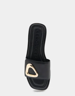 Comfortable Women's Ornamented Single Band Slide Sandal in Black Leather