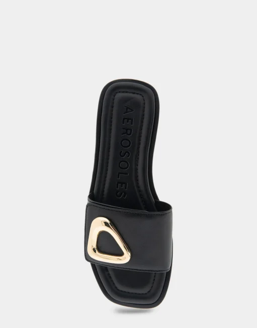Comfortable Women's Ornamented Single Band Slide Sandal in Black Leather
