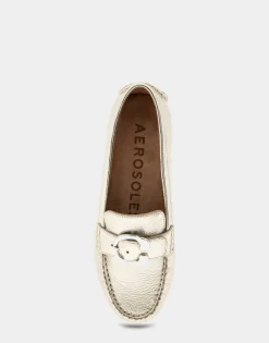 Comfortable Women's Ornamented Driver in Soft Gold Leather