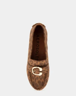 Comfortable Women's Ornamented Driver in Leopard Metallic Fabric Leather