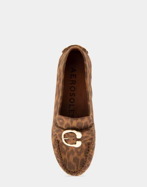 Comfortable Women's Ornamented Driver in Leopard Metallic Fabric Leather