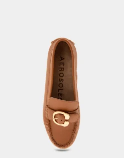Comfortable Women's Ornamented Driver in Tan Leather