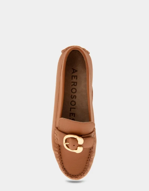 Comfortable Women's Ornamented Driver in Tan Leather
