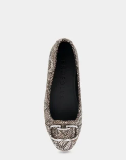 Comfortable Women's Ornamented Flat in Antique Bronze Snake Print Faux Leather Snake Faux Leather