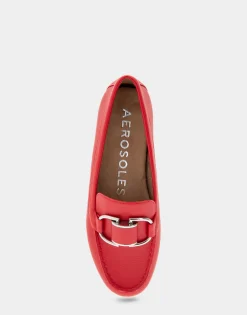 Comfortable Women's Ornamented Loafer in Racing Red Faux Leather