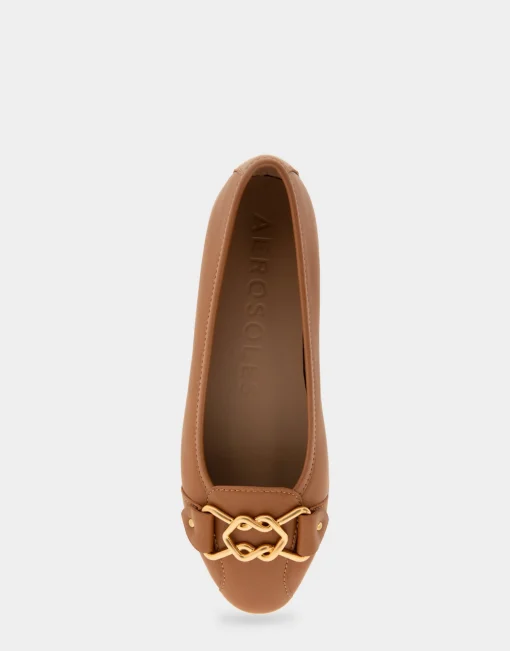 Comfortable Women's Ornamented Flat in Tan Genuine Leather