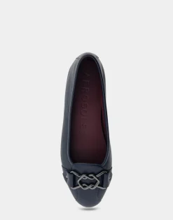 Comfortable Women's Ornamented Flat in Navy Genuine Leather