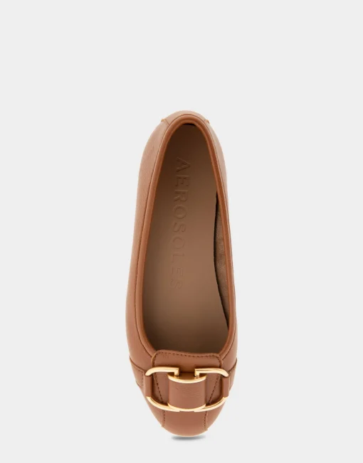 Comfortable Women's Ornamented Flat in Tan Faux Leather