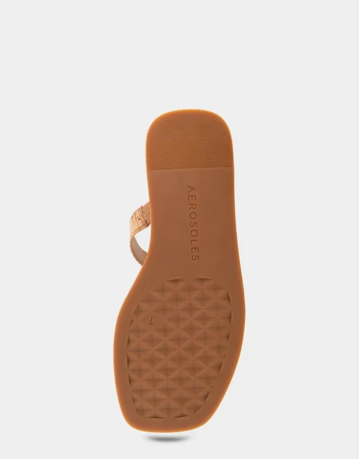 Comfortable Women's Ornamented T-strap Slide Sandal in Cork Cork