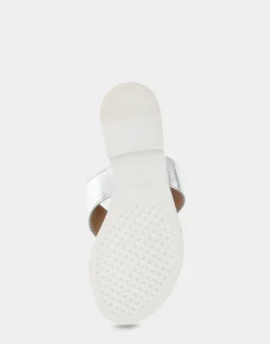 Comfortable Women's Ornamented Thong Sandal in Silver Faux Leather