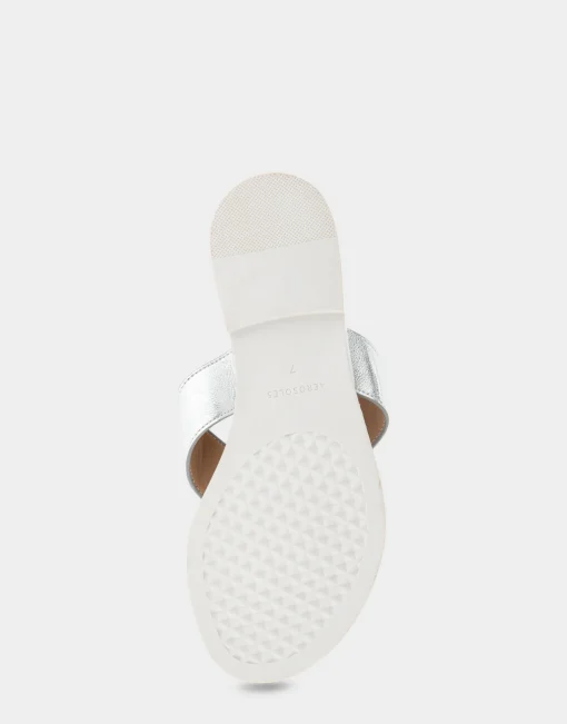 Comfortable Women's Ornamented Thong Sandal in Silver Faux Leather