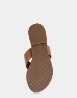 Comfortable Women's Ornamented Thong Sandal in Tan Faux Leather