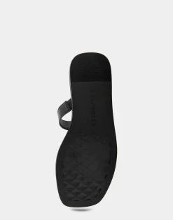 Comfortable Women's Ornamented T-strap Slide Sandal in Black Leather