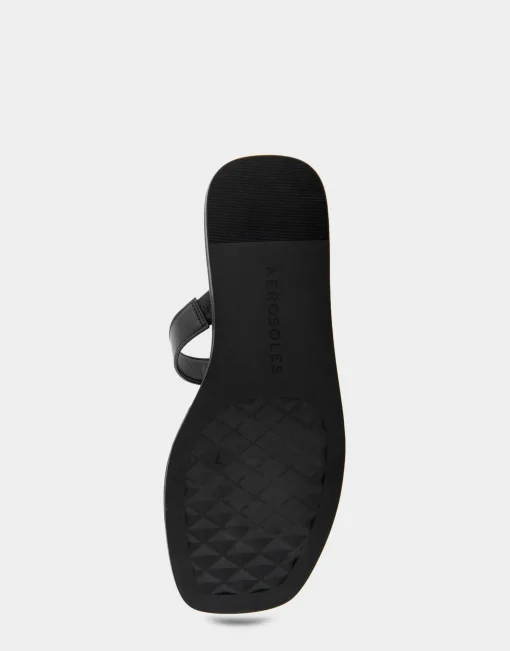 Comfortable Women's Ornamented T-strap Slide Sandal in Black Leather