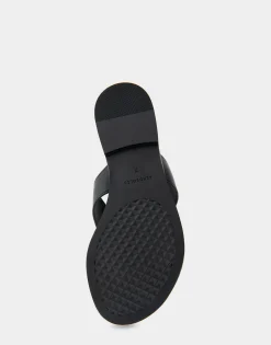 Comfortable Women's Ornamented Thong Sandal in Black Faux Leather