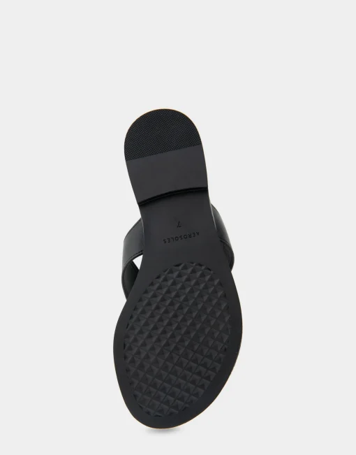 Comfortable Women's Ornamented Thong Sandal in Black Faux Leather
