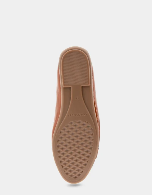 Comfortable Women's Ornamented Flat in Tan Crinkled Patent Faux Leather Patent Faux Leather
