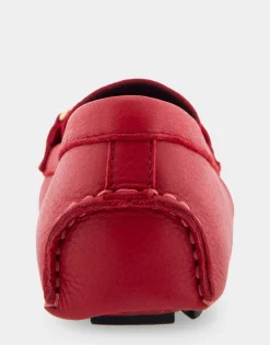 Comfortable Women's Ornamented Driver in Red Genuine Leather