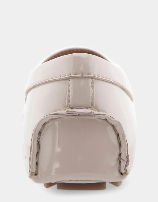 Comfortable Women's Ornamented Driver in Natural Patent Faux Leather